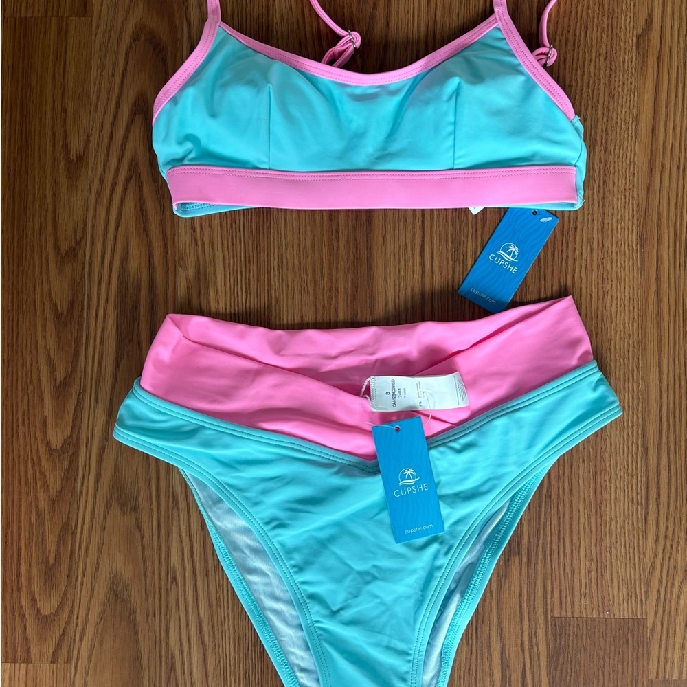 Cupshe Pink and Blue Sporty Bikini Swimwear